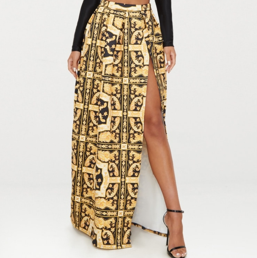 PrettyLittleThing Yellow and Black Maxi Skirt